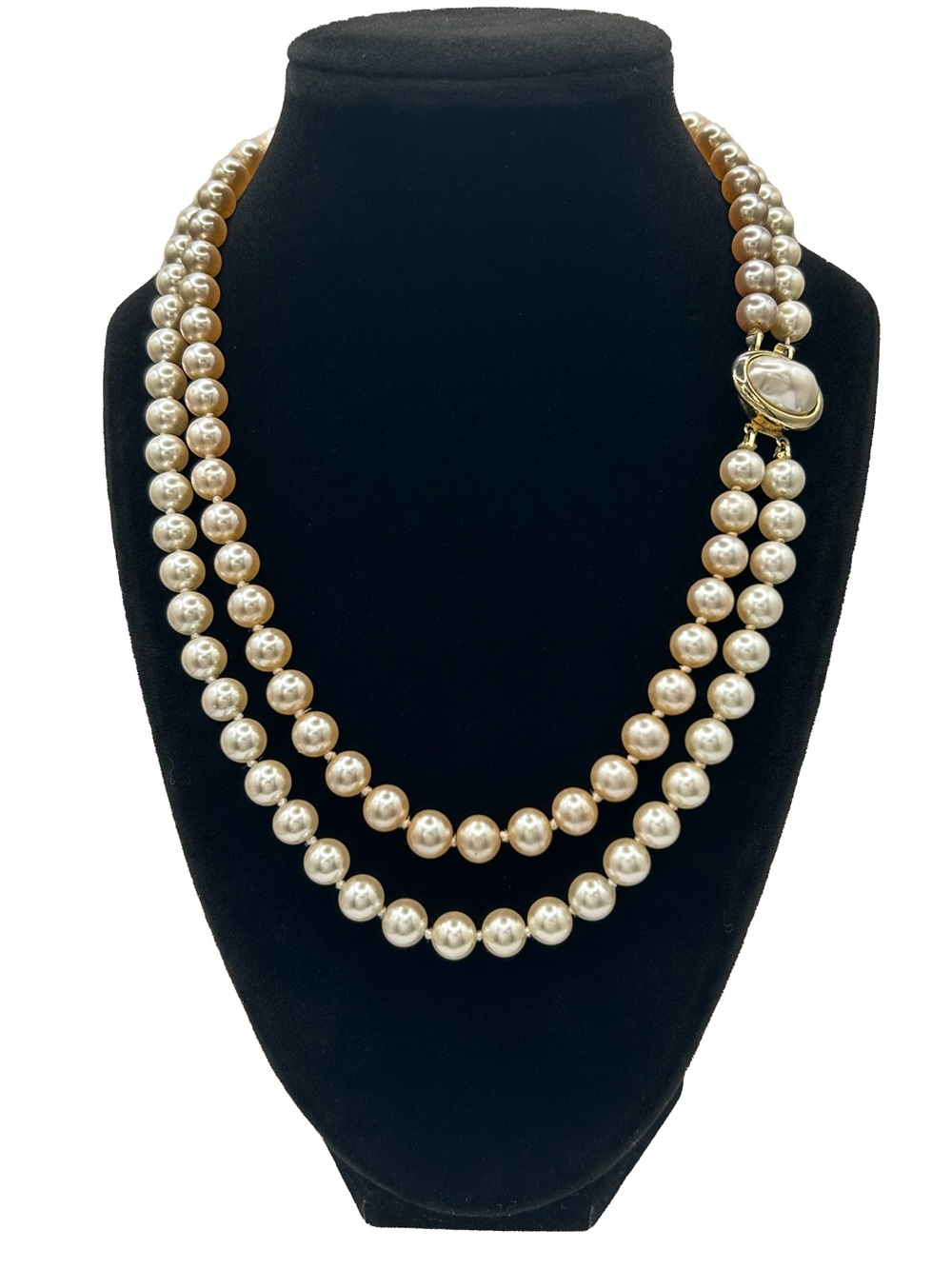 Vintage Double Strand Glass Pearl Necklace | Hand Knotted